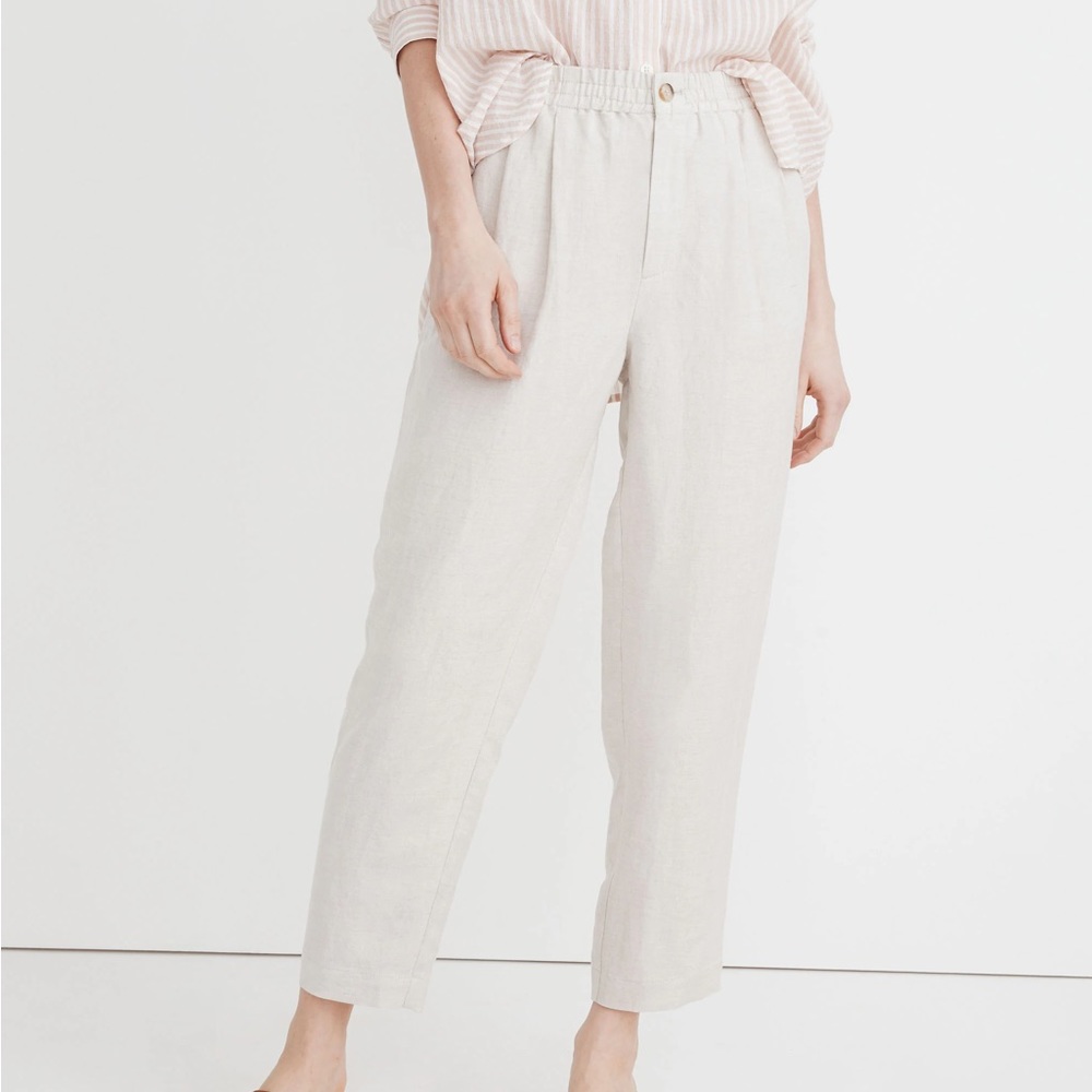 Madewell Linen Blend Tapered Track Trousers with Zipper front